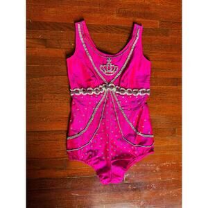 Vintage 50’s Hot Pink Silver Sequin Leotard Ballet Dance Gymnastics One Piece XS